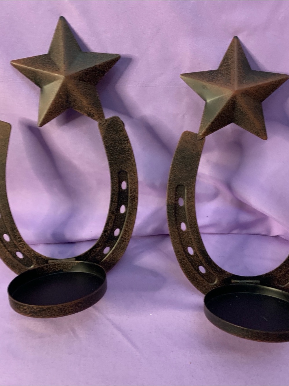 Decorative Star & Horseshoe Wall Candle Holders - Rustic Bronze